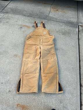 Vintage Carhartt R01BRN Quilt-Lined Zip-to-Knee Insulated Duck Bib Overalls 48 X